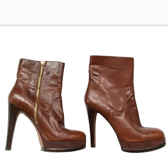 Nine West Addlana leather boots platform spike heel ankle zip round toe brown - Picture 2 of 13